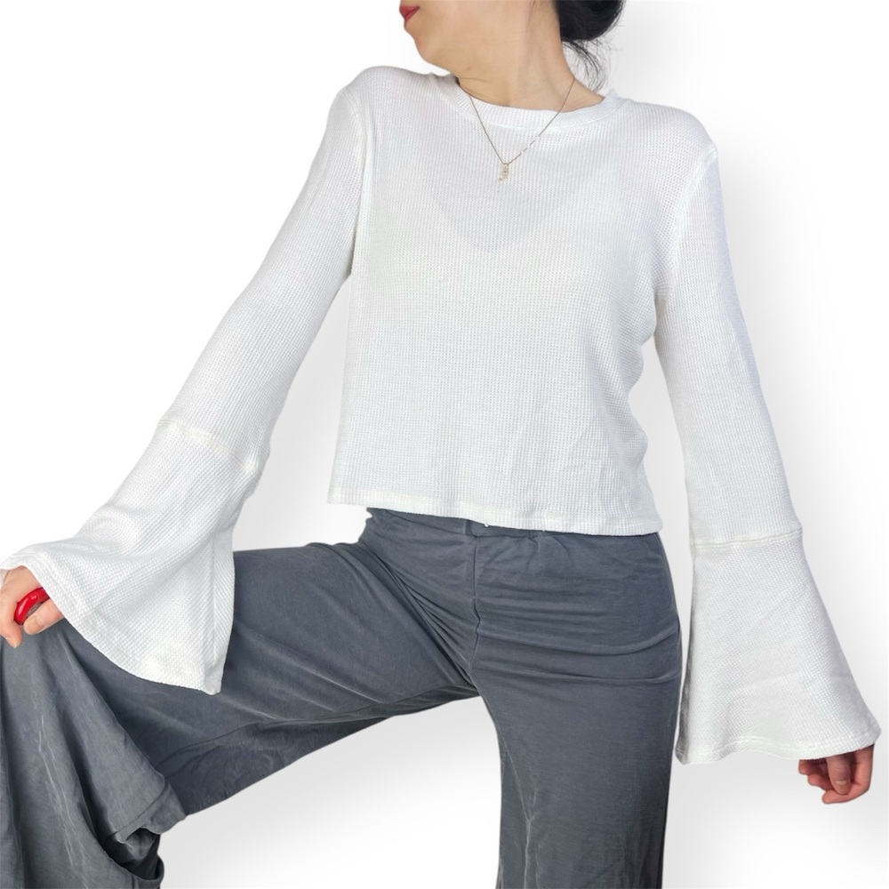 The Range Flared Sleeve Waffle Knit Thermal Top Size M